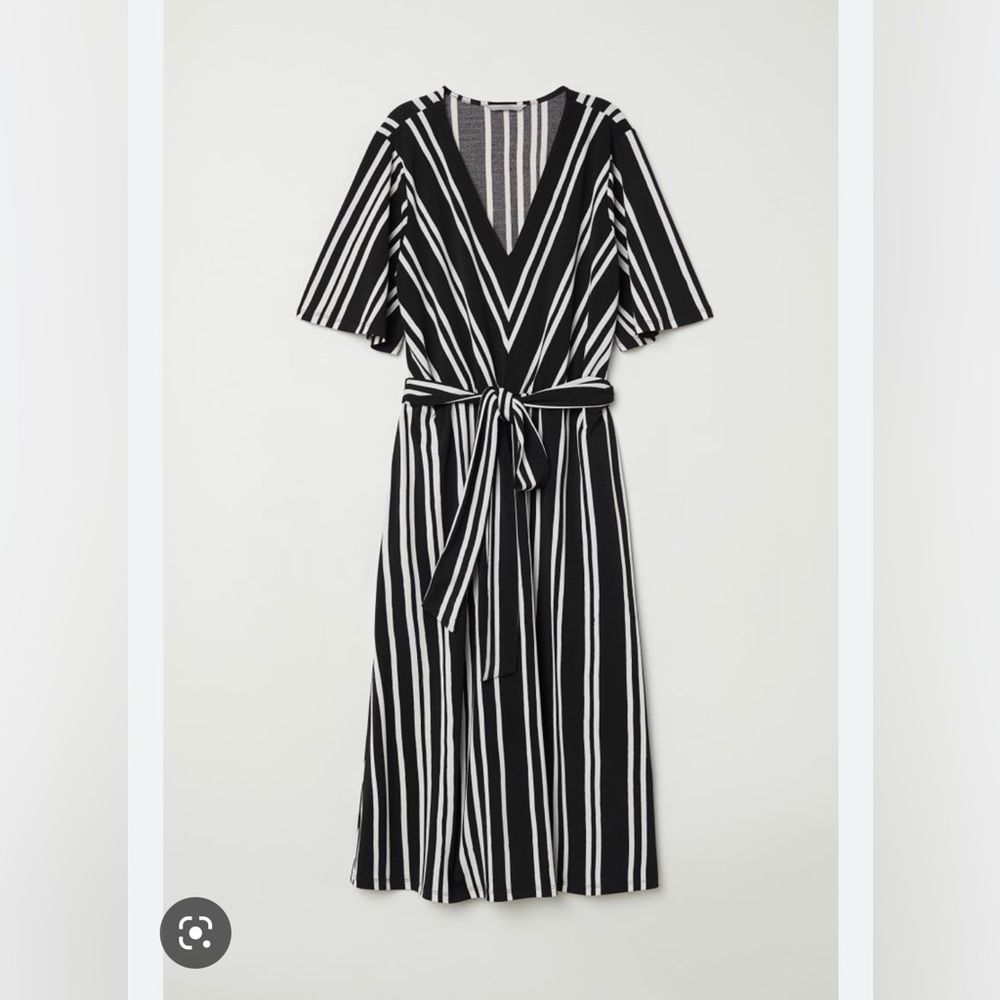 NWT h&m black and cream striped midi dress